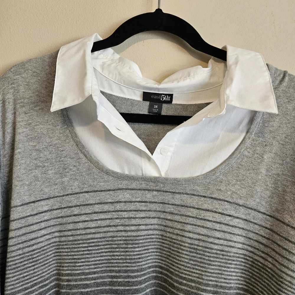East 5th Women Gray and Black Striped Sweater Size 3 X